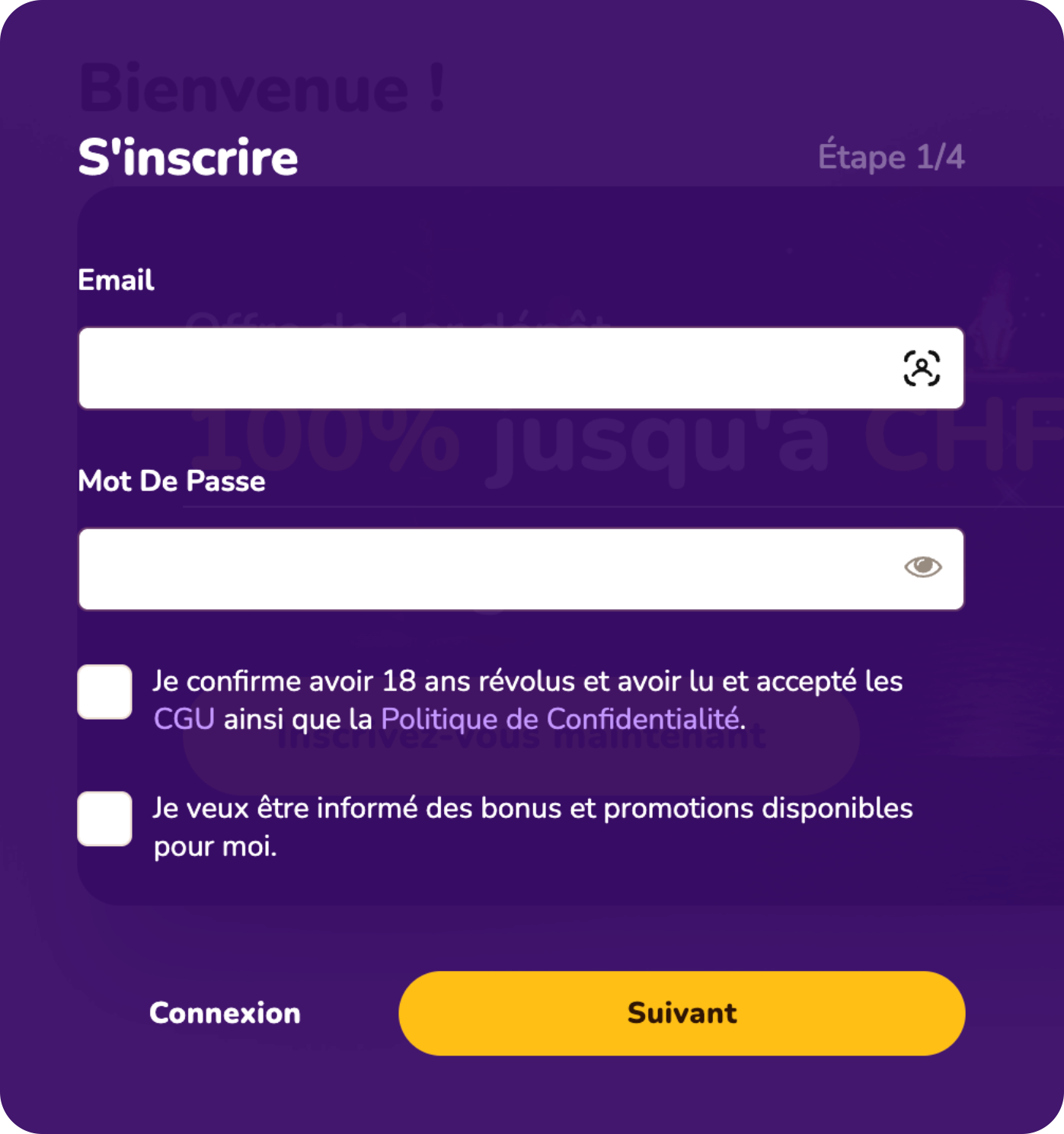 Interface d inscription du Casino Wild Sultan